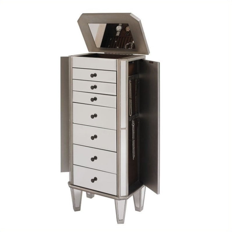 Powell Mirrored Jewelry Armoire In Silver Wood