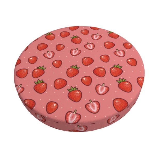 Disketp Red Strawberry Funda Redonda para Taburete, Funda de Cojín para Silla de Bar Suave y Elástica-14 inch