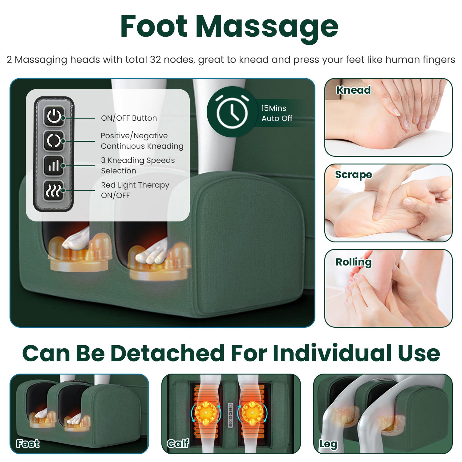 Full Body Electric Massage Mat with Detachable Neck & Foot Kneading Units, Inflatable Lumbar Pillow Heating Function 10 Vibration Points Multi Modes Timer Anti-Slip Base Foldable with Storage Bag