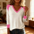 thumbnail image 6 of Long Sleeve Womens Tops, Trendy Colorblock T-Shirts V Neck Base Tee Casual Tshirts for Women Loose Fit (S, Hot Pink), 6 of 6