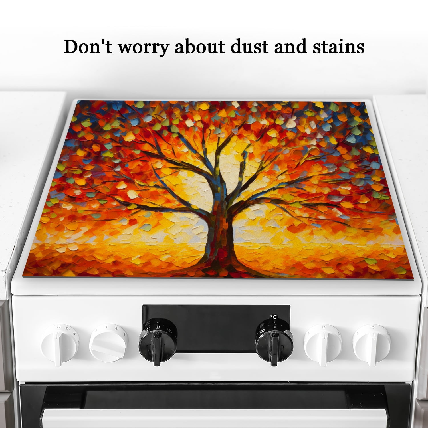 Electric Stove Top Covers, Fall Tree Non-slip Square Flat Stove Top Cover, Waterproof Oilproof Dustproof Decoration Mat for Kitchen RV (28×20 Inch)