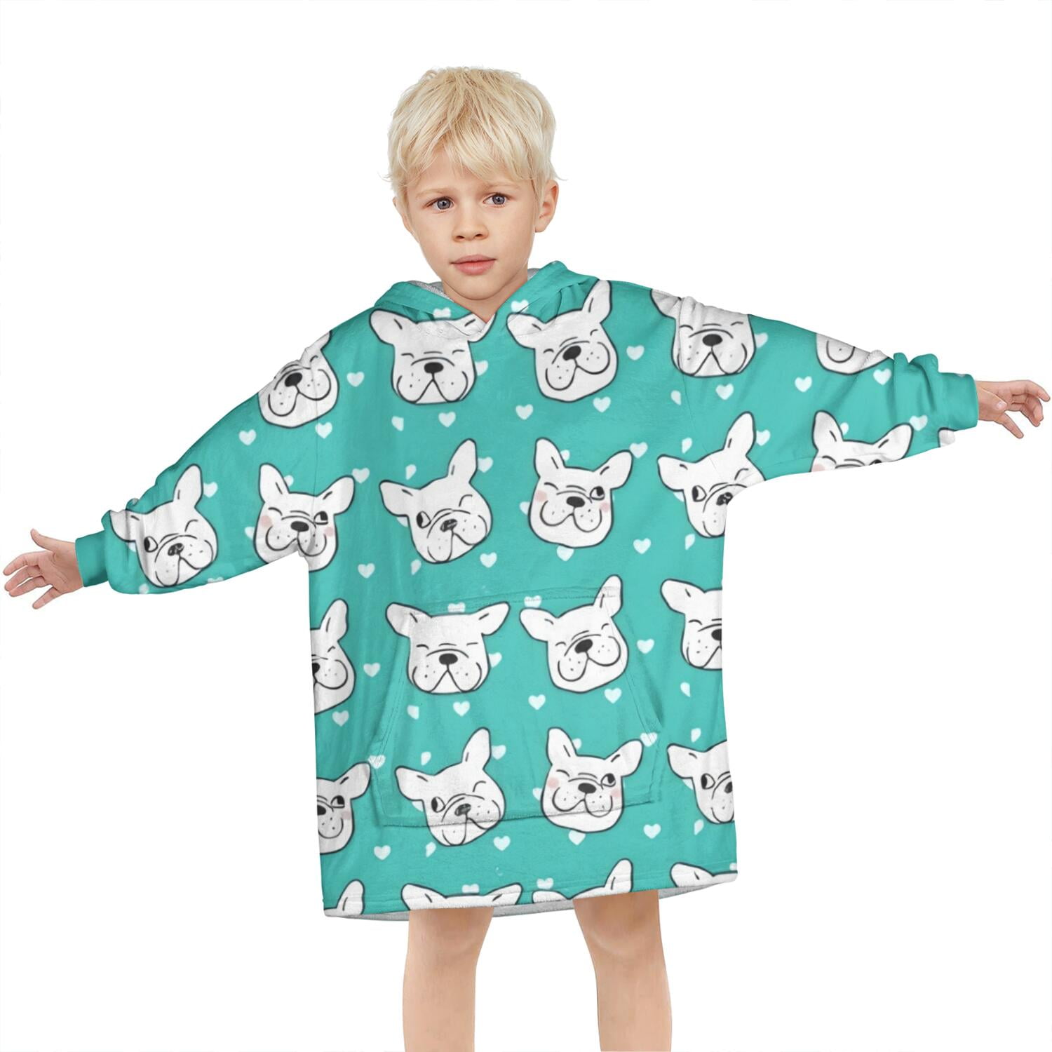 Esign Of Head Pug Dog Blanket Hoodies for Kids 6-13YR Oversize Wearable Blanket Hoodies for Boys Girls Teens