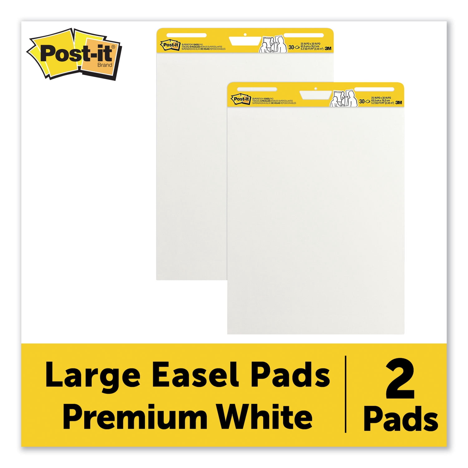 Post-it Easel Pads Super Sticky Self-stick Easel Pads, 25 X 30, White, 30 Sheets, 2/carton