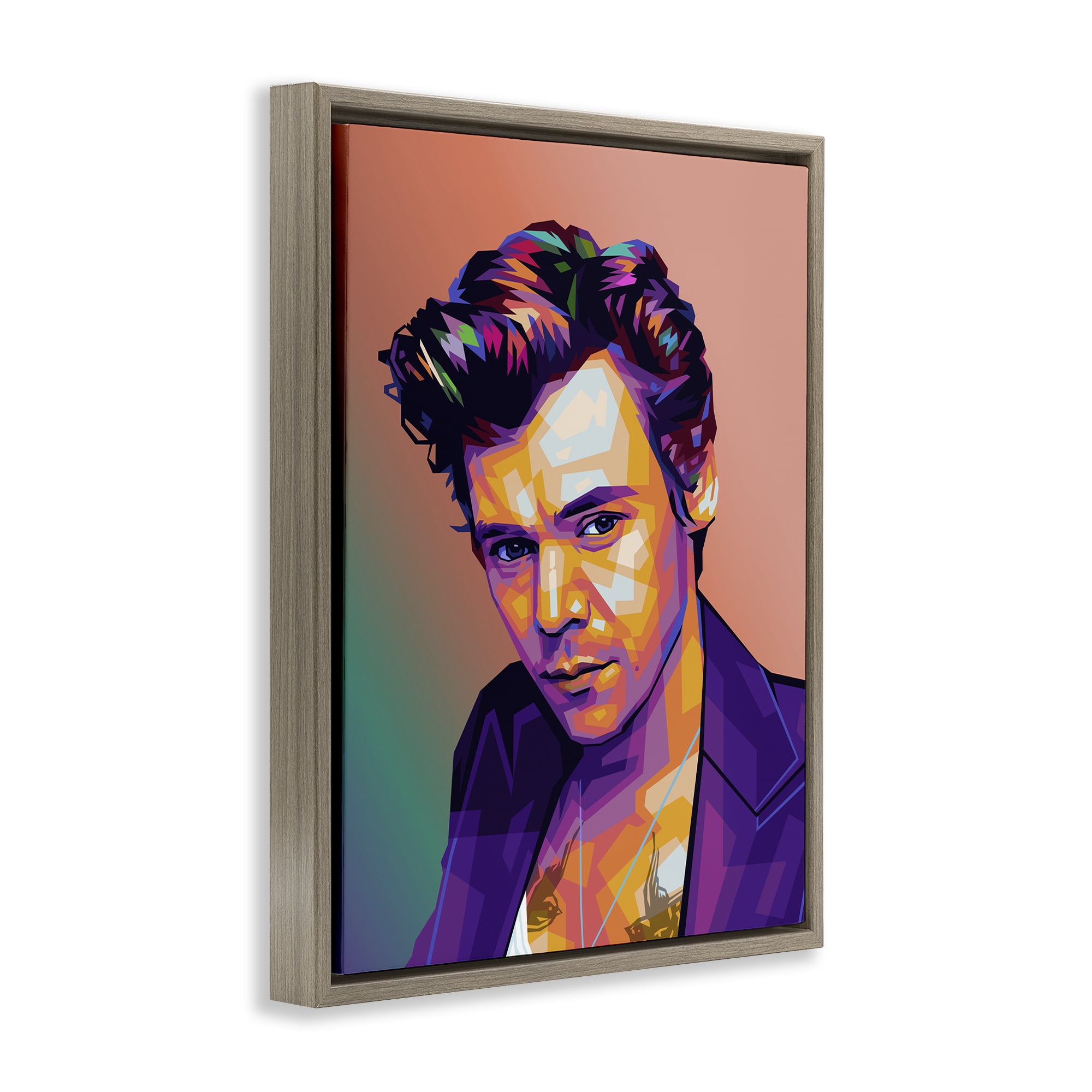 Stupell Industries Peach & Purple Harry People Painting Brown Floater Framed Canvas Art Print Wall Art, 25 x 31