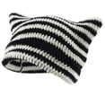 thumbnail image 2 of siminsem Women Slouchy Cat Ear Beanie Y2K Striped Knitted Winter Hat - Soft Warm Crochet Skull Cap with Cute Ears for Cold Weather Outdoor One Size Gift, White,One Size, 2 of 4