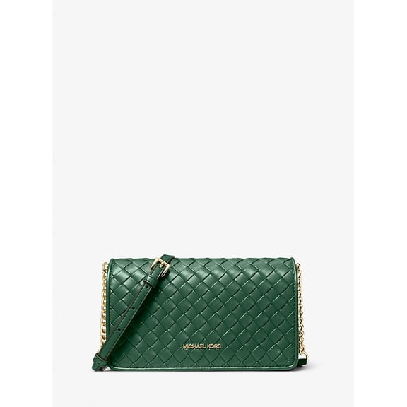 Michael Kors Outlet Jet Set Medium Woven Crossbody Bag - Moss