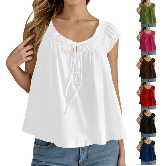 Htigea Women Summer Front Tank Tops Cap Sleeve Pleated Babydoll Tops Casual Loose Fit Going Out Flowy Shirt Today Deals Hot Pink,M