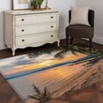 thumbnail image 4 of Summer Beach Sunset Landscape Washable Area Rugs 3'x5', Coastal Ocean Palm Tree Cloud Boat Low Pile Throw Living Room Rug Non-Slip Sturdy Edge Binding Carpet for Indoor Entryway Bedside Kitchen, 4 of 9