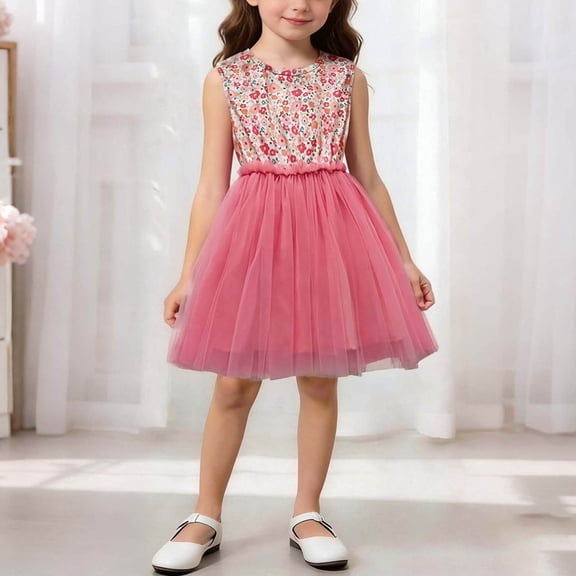 BRGZLK Toddler Baby Girls Tutu Dress Summer Cute Strawberry Print Round Neck Sleeveless Dress Lightweight Breathable Outdoor Casual Dresses Watermelon Red 5-6 Years