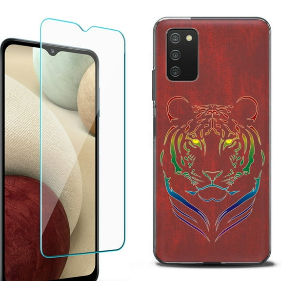 Slim-Fit Protective Fashion Phone Case (Black) for Samsung Galaxy A03s, with Tempered Glass Screen Protector, by OneToughShield ® - Night Tiger