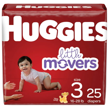 Huggies Little Movers Baby Diapers, Size 3, 25 Ct