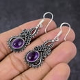 thumbnail image 3 of Natural Sage Amethyst Gemstone Handmade 925 Sterling Silver Gift Earring 2", 3 of 4