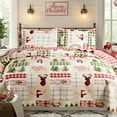 thumbnail image 3 of 3pcs Christmas Quilt Twin/Queen/King Christmas Bedding Set, Xmas Tree Elk Snowflake Christmas Holiday Quilt Set, Rustic Cabin Lightweight Reversible Microfiber Christmas Bedspread Coverlet Ultra Soft, 3 of 22