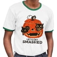 thumbnail image 2 of Pumpkin Cats Lets Get Smashed Ringer Tee Shirt Unisex Small White/Kelly Green, 2 of 5