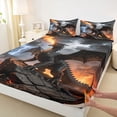 thumbnail image 4 of Metsweet Wildlife Dragon Queen Sheets 4 Pieces, Abstract Flame Queen Sheet Sets, Black Orange Gray,1 Fitted Sheet, 1 Flat Sheet and 2 Pillowcases, 4 of 5