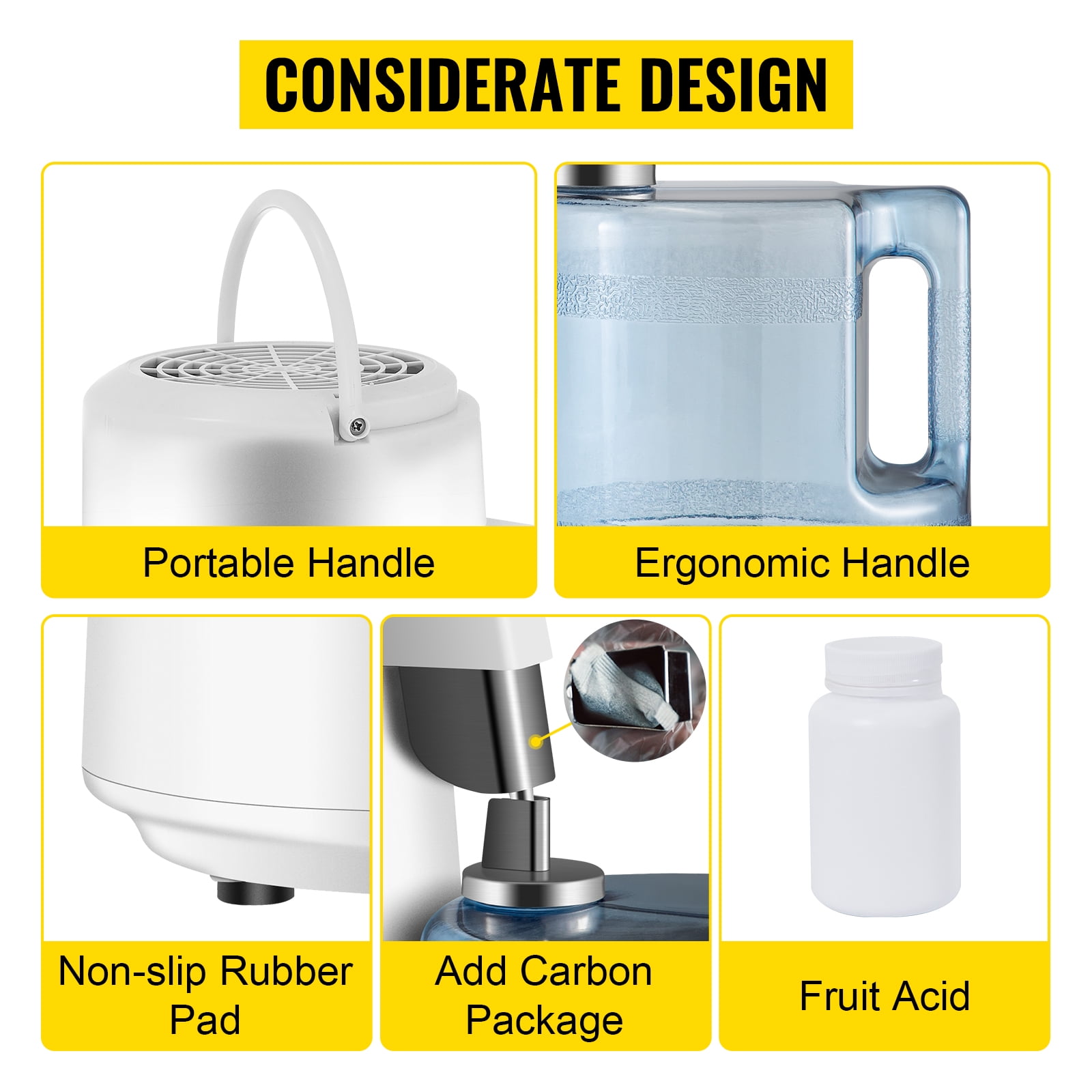 SIHAO Water Distiller, 4L/1.1Gal Distilled Water Machine, 750W Pure Water Distilling w/BPA Free Plastic Container, Countertop Distilled Water Maker, White