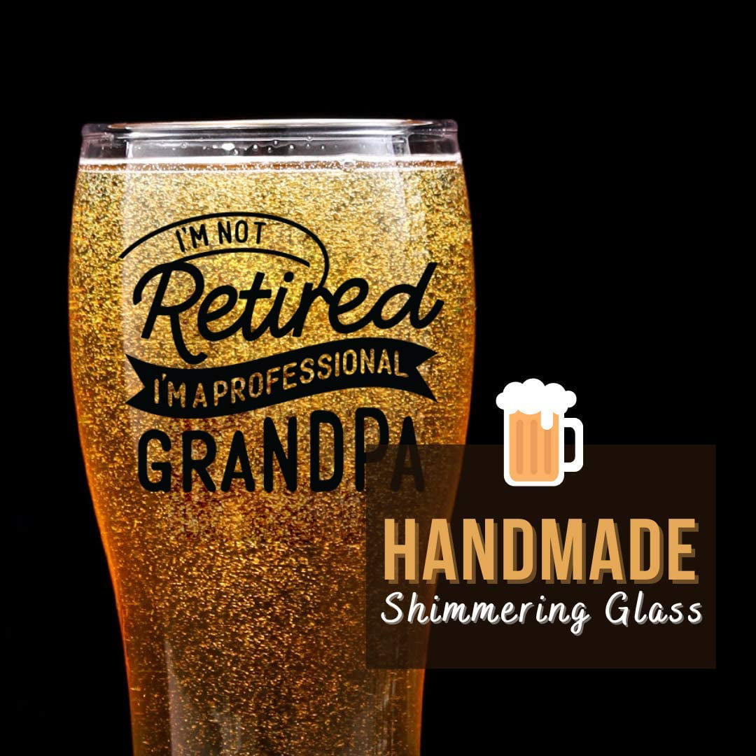I Am Not Retired Grandpa Gifts Beer Pint Glass for Grandfather Papa Opa for Christmas/Birthday/Retirement Fathers Day 15 Oz Bottle Opener Included from Grandson