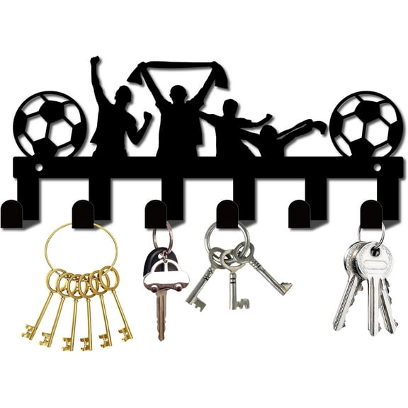 Football Key Holder Key Hanger Racks Wall Mounted Metal Welcome Home Decoration Iron Hanging Display Key Organizer with 6 Hooks Decor for Entryway Front Door Hallway 5.1x10.6 Inch Black