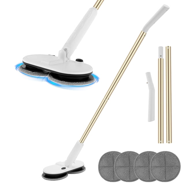 Trapeador eléctrico inalámbrico, Trapeador giratorio de doble motor con 4 almohadillas de microfibra reutilizables, trapeadores eléctricos para limpieza de pisos, para madera dura, pisos de bal