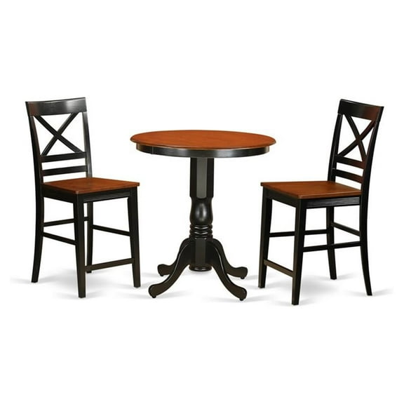 Pemberly Row 3-piece Wood Dining Table Set w/ Stools in Black/Cherry