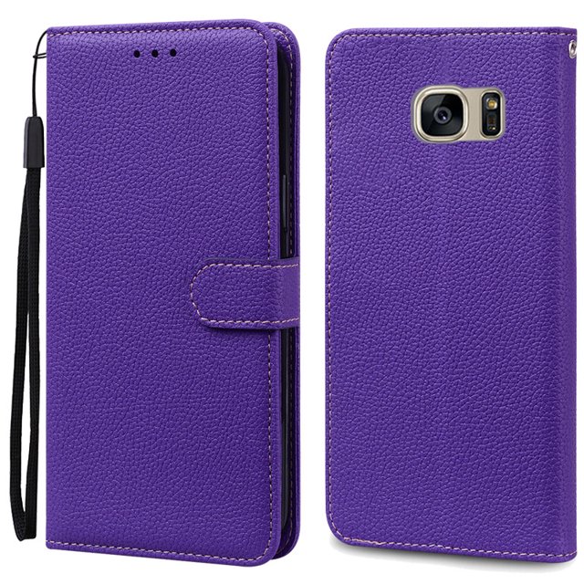 S7Edge Case For Samsung Galaxy S7 Case Leather Wallet On For Samsung S7 Edge Case Soft Flip Cover For Samsung S7 S 7 Edge Fundas Dark Purple For Samsung S7