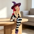 thumbnail image 5 of Red Hair Shelf Sitting Witch Figurine with Black Cat,1PCS Gothic Resin Edge Sitting Witch Statue with Witch Hat,12" Spooky Fall Halloween Decor for Tabletop& Bookshelf, 5 of 6