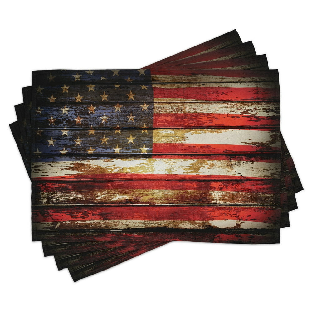 American Flag Placemats Set of 4 Us Symbolism over Old Rusty Tones Weathered Vintage Social
