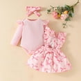 thumbnail image 2 of Odeerbi 0-18 Months Baby Girls Summer Outfits Layette Set Rib Knit Cotton Bodysuit Bow Print Suspender Skirt Headband Three Piece Set Jumpsuit Elastic Waist Skirt Baby Girls Clothes, 2 of 6