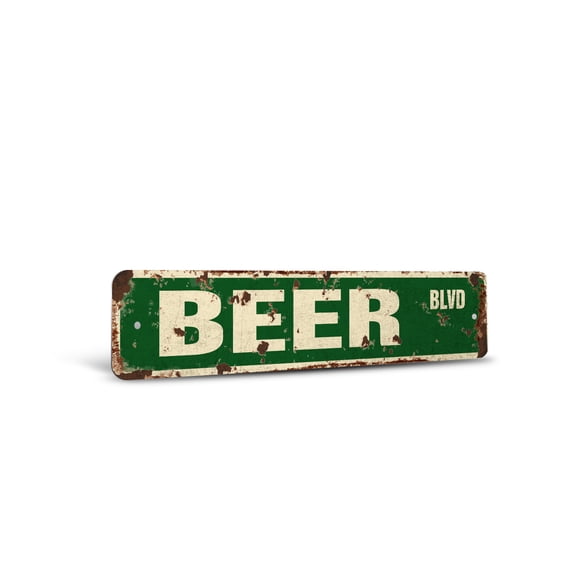 BEER Vintage Style Rustic Street Sign – New Lover Drinker Road Funny Retro Decorative Wall Sign for Home, Bar, Garage, or Outdoor Use | 4" X 18" Plastic Road Sign