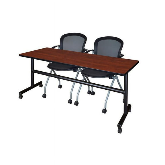 72" x 30" Flip Top Mobile Training Table- Cherry and 2 Cadence Nesting Chairs