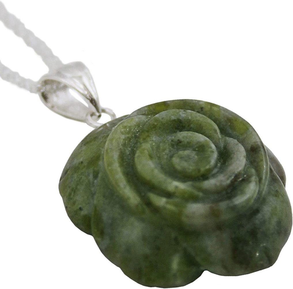 Sterling Silver & Irish Connemara Marble Carved Rose Pendant - image 3 of 3