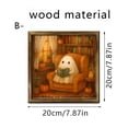 thumbnail image 3 of Natural Wood Framed Cute Ghost Reading Book Halloween Wall Art Print 20x20cm Vintage Spooky Pumpkin Illustration Wall Hanging Decor For Bedroom Living Room Holiday Tabletop Picture, 3 of 7