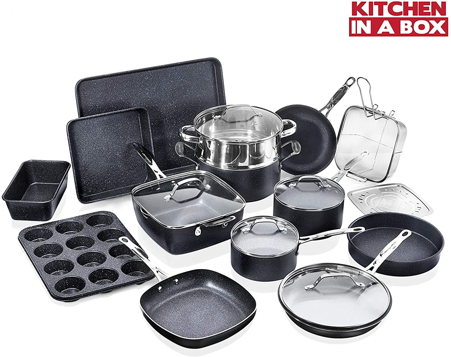 Granitestone 20 Piece NonStick Cookware Set, Granite Coated, PFOA Free