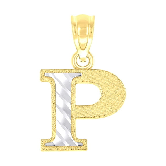 10k Two-tone Gold Unisex Diamond-cut Initial P Charm Pendant for Men Women