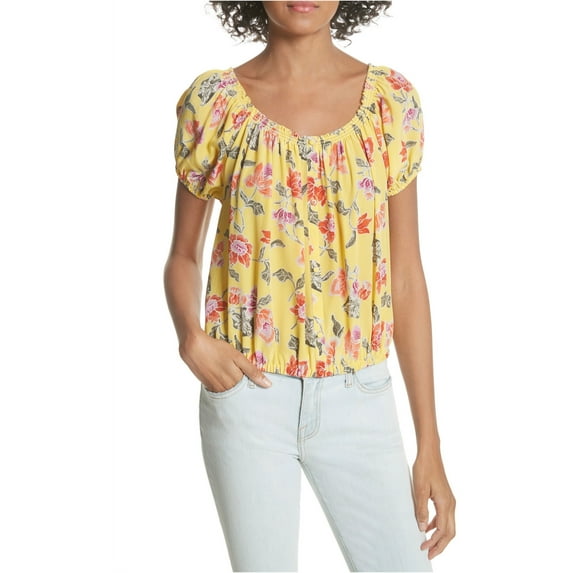 Joie Womens Derfuta Hand Dyed Off the Shoulder Blouse, Yellow, Large