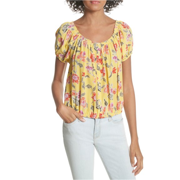 Joie Womens Derfuta Hand Dyed Off the Shoulder Blouse, Yellow, Large