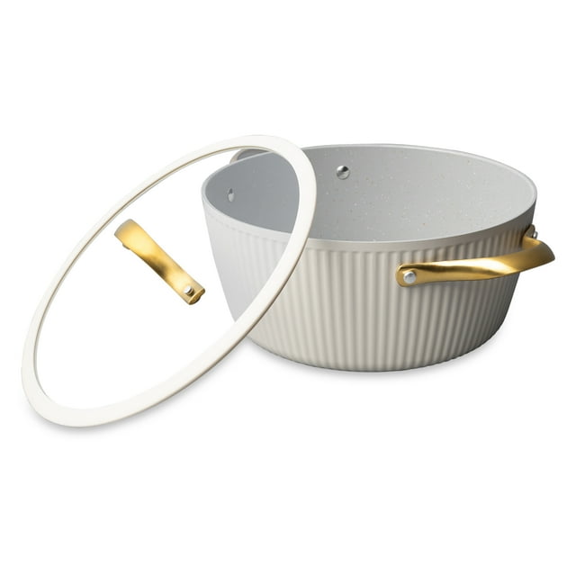 Thyme & Table 5.5 QT Non-Stick Signature Ribbed Dutch Oven - White & Gold, Dishwasher Safe