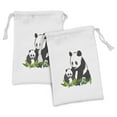 thumbnail image 1 of Funny Bear Fabric Pouch Set of 2, Panda Family on Grass Bambu Lovers Print, Small Drawstring Bag for Toiletries Masks and Favors, 9" x 6", Dark Grey White, by Ambesonne, 1 of 2