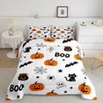 thumbnail image 2 of Homewish Boo Pumpkin Full Size Comforter Sets for Kids, White Skull Bat Star Halloween Bedding Comforter Set, Halloween Reversible, 3pcs, 1 Comforter and 2 Pillowcases, 2 of 6