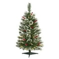 thumbnail image 3 of Nearly Natural 3' Green Frosted Pine Artificial Christmas Tree with Berries 50 Clear LED Lights, 3 of 9