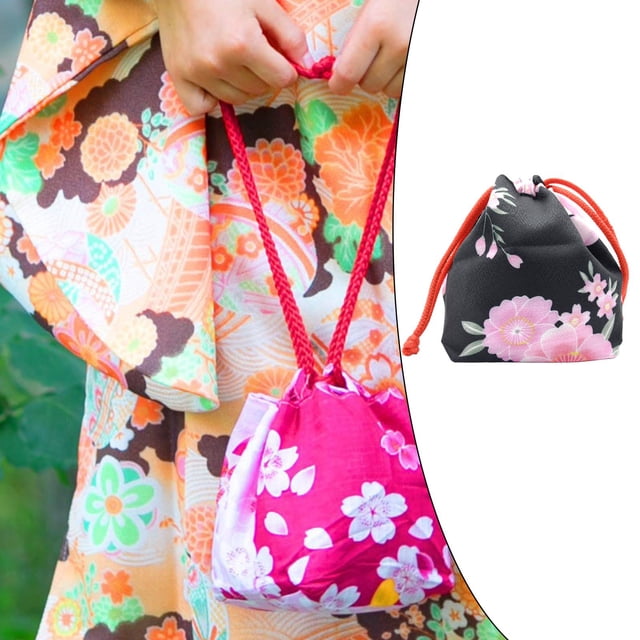 Bolso con cordón BLESIY japonés portátil Kimono Cosplay viaje maquillaje monedero Vino