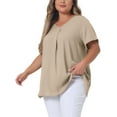thumbnail image 4 of Agnes Orinda Women's Plus Blouse Casual V Neck Short Sleeve Chambray Tops, 4 of 5