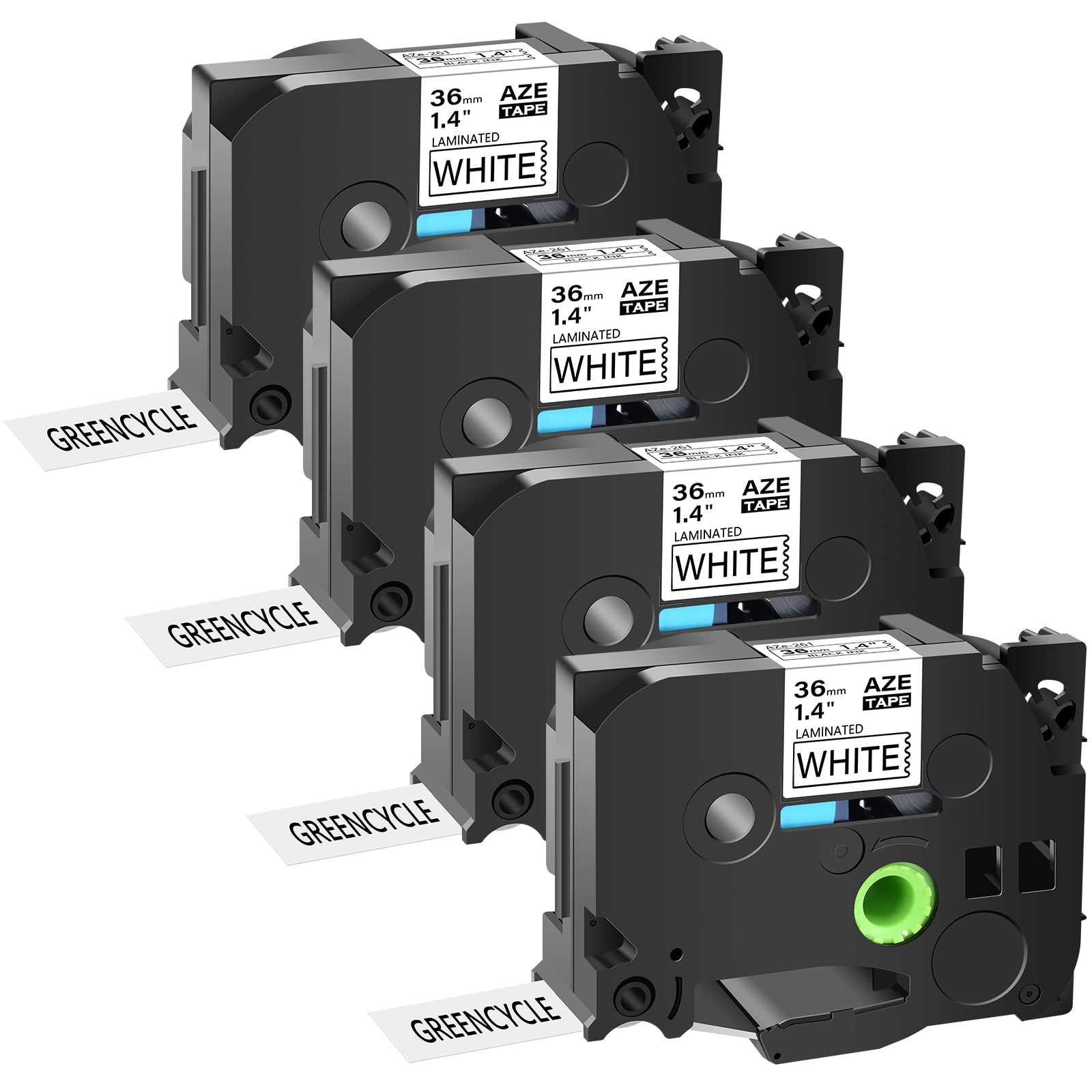 GREENCYCLE 4PK Compatible for Brother P-touch Black on White 36mm 8m TZ TZe TZe-261 TZ-261 TZe261 TZ261 Laminated Label Tape use in PT-530 PT-9400 PT-D800W PT-P900 Label Maker