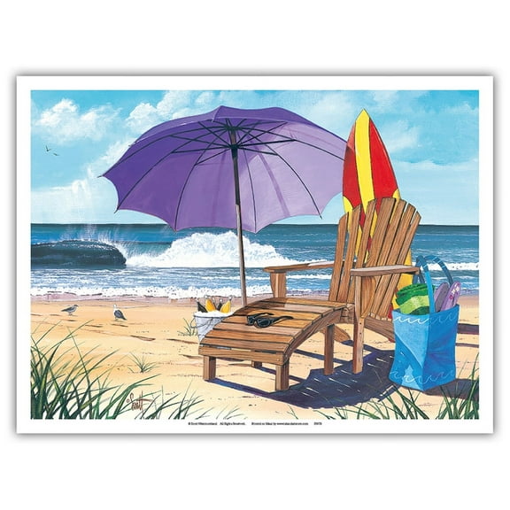 Shore Thing - Beach Chair Umbrella & Ocean View - From an Original Color Painting by Scott Westmoreland - Master Art Print (Unframed) 9in x 12in