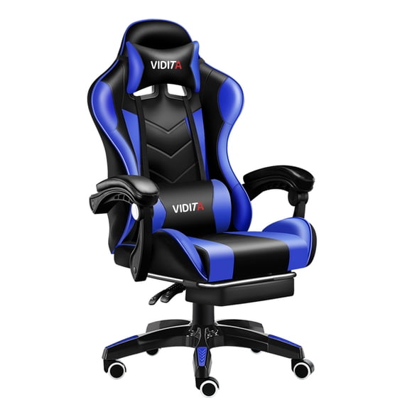 Silla Gamer Ergonómica Vidita GX2000 Con Apoyapiés y Respaldo Reclinable Negro Azul