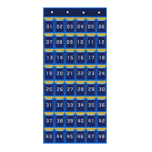 Organizador de bolsillo para artículos diversos para el aula, tarjeta multiusos para colgar en la pared Azul 48 bolsillos.