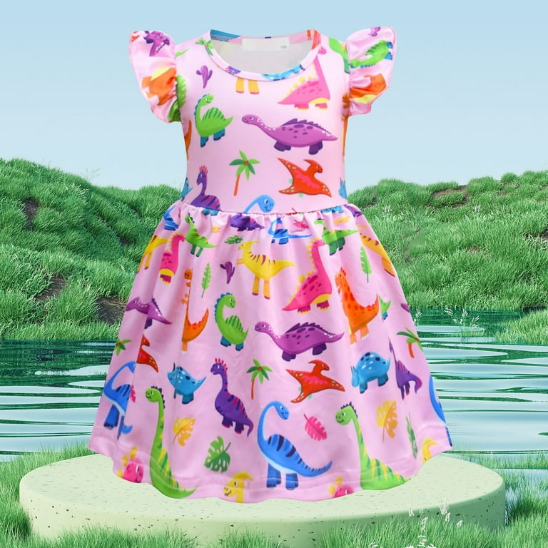 Summer Children s Dress Children s Dress Cotton Girl s Dress Children s Animal Dinosaur Print Girl s Dress Dresses for Teens Color Pink Size 4 5