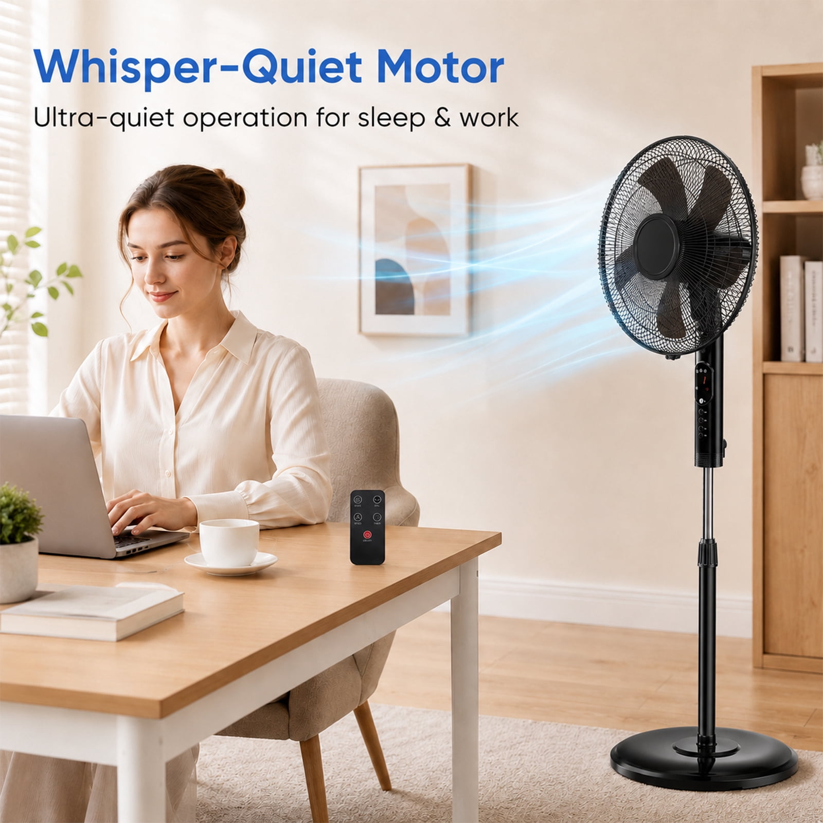 Alvantor 17" Pedestal Fans with RemotPe, Quiet Standing Fan for Bedroom Office, Adjustable Height, Timer & Multiple Modes