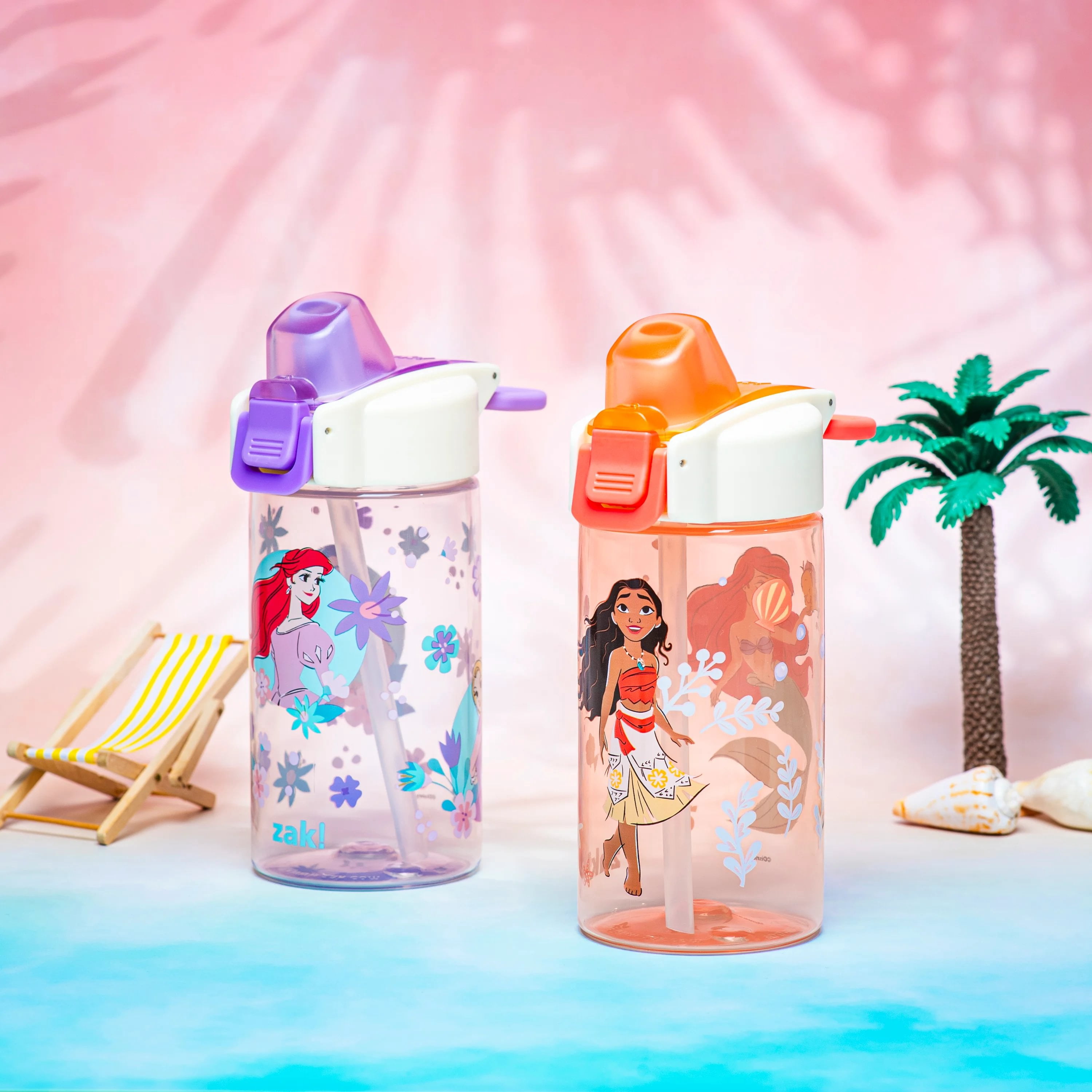 Zak Designs 16oz Princess Jubilation Durable Plastic Water Bottle, 2pk.
