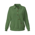 thumbnail image 6 of Hurxie Women's Solid Color Sports Casual Loose Button Lapel Hoodless Sweatshirt Top Green,L, 6 of 7